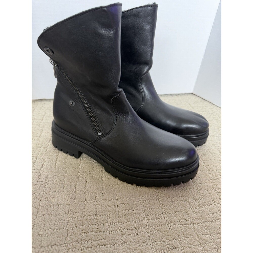 Avellini Fur Lined Leather Ankle Zip Winter Boots Black Size US 8 EU 39